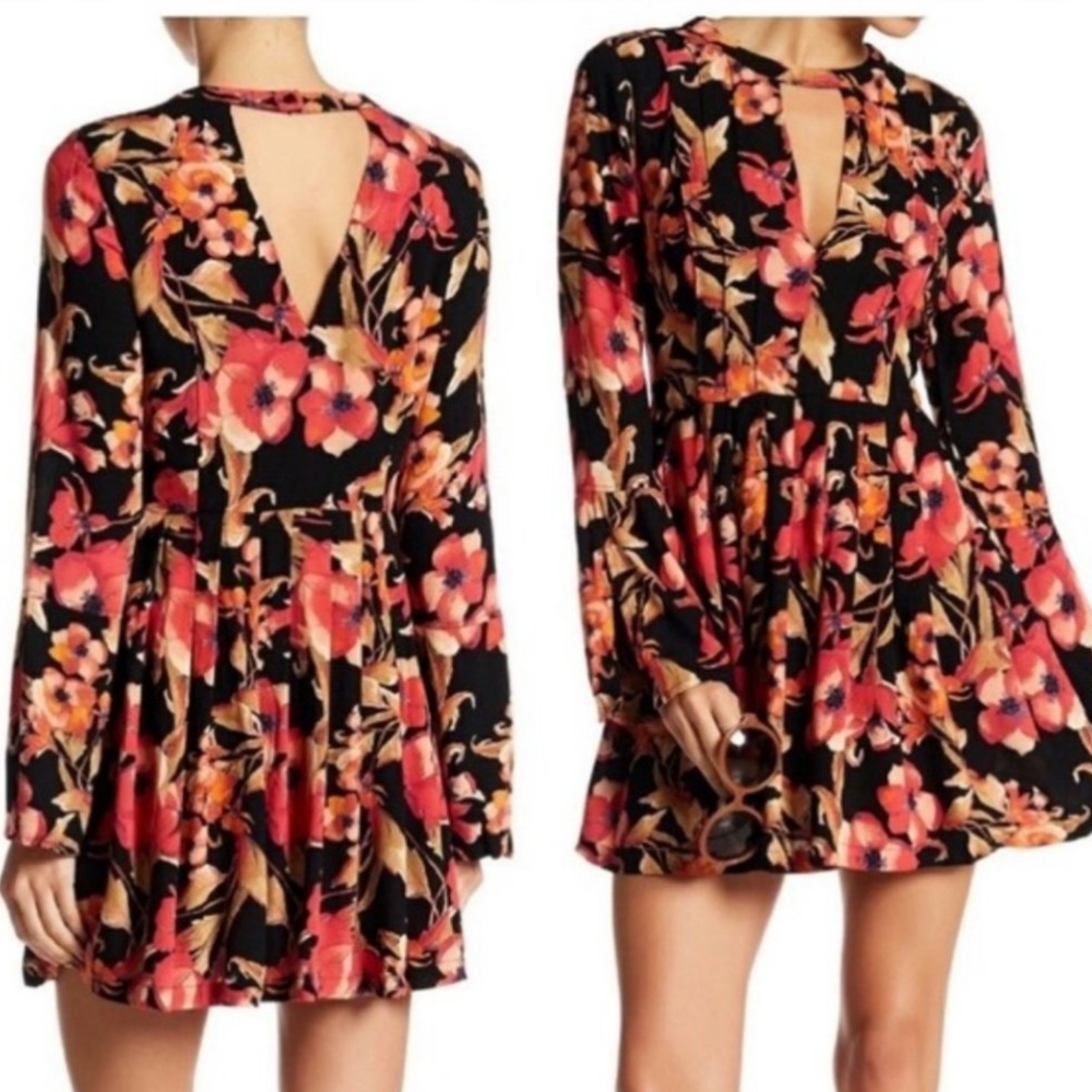 Free People Teagan Floral Long Sleeve Mini Dress